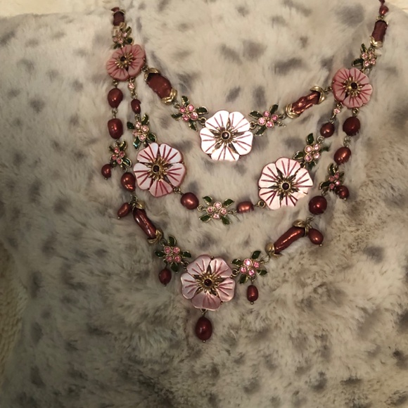 Elder Beerman Fashion Pink Floral Bib Necklace - Picture 2 of 5
